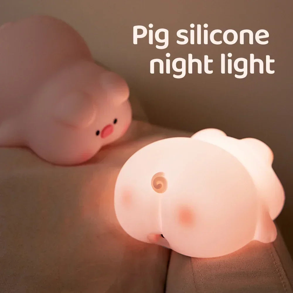 Chubby Pink Piggy LED Night Light-Enchanted peach