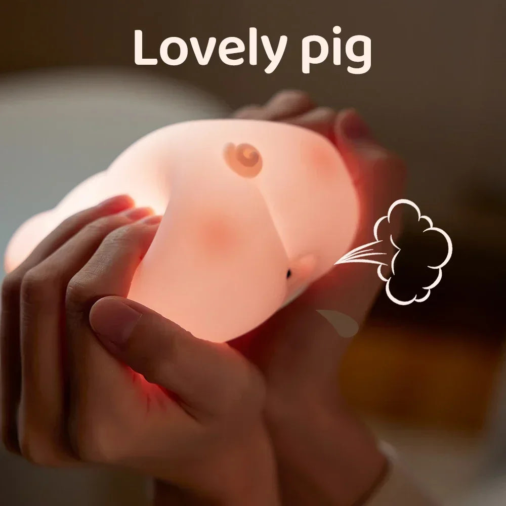 Chubby Pink Piggy LED Night Light-Enchanted peach