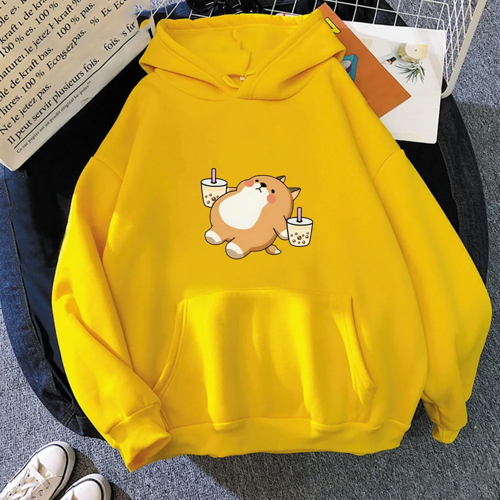 Chubby Shiba Inu Bubble Tea Unisex Hoodie-Enchanted peach