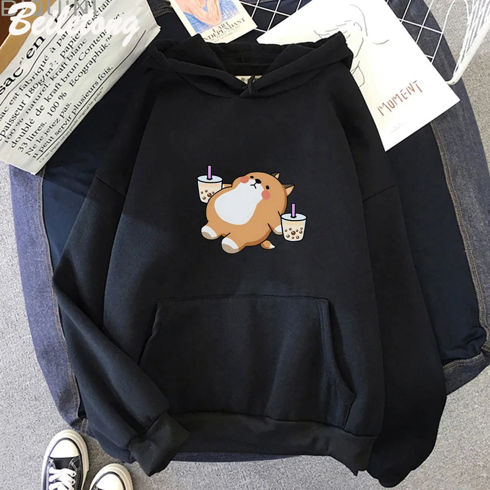 Chubby Shiba Inu Bubble Tea Unisex Hoodie-Enchanted peach