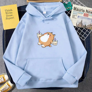 Chubby Shiba Inu Bubble Tea Unisex Hoodie-Enchanted peach