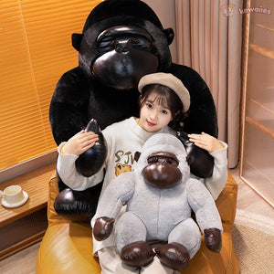 Chunky Black Silver Gorilla Ape Plushies-Enchanted peach