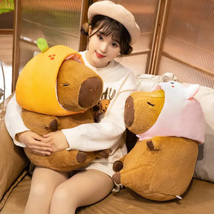 Chunky Kawaii Capybara Plush with Hat-Enchanted peach