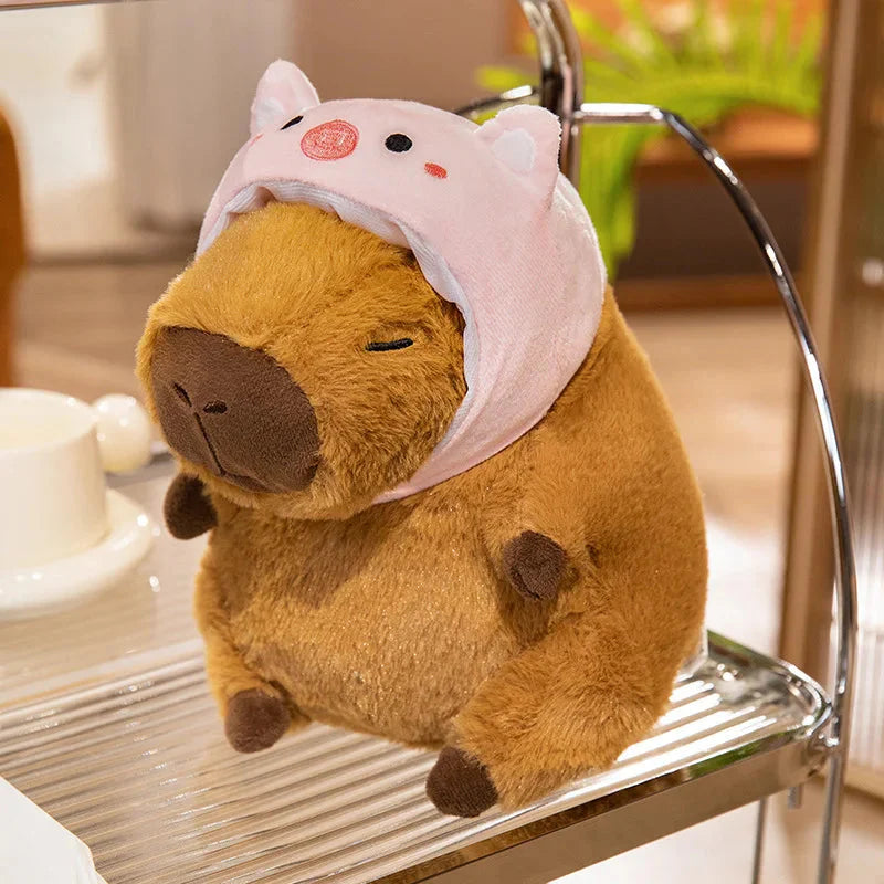 Chunky Kawaii Capybara Plush with Hat-Enchanted peach