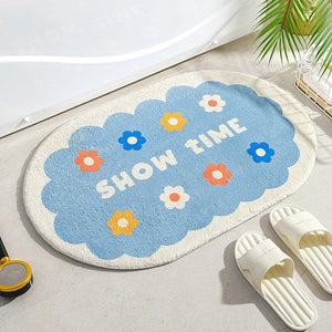 Circle Kawaii Floral Oval Bathroom Mat-Enchanted peach