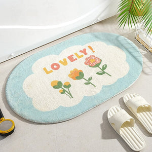 Circle Kawaii Floral Oval Bathroom Mat-Enchanted peach