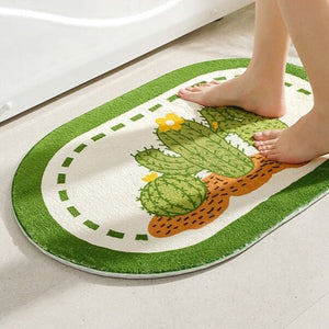 Circle Kawaii Floral Oval Bathroom Mat-Enchanted peach