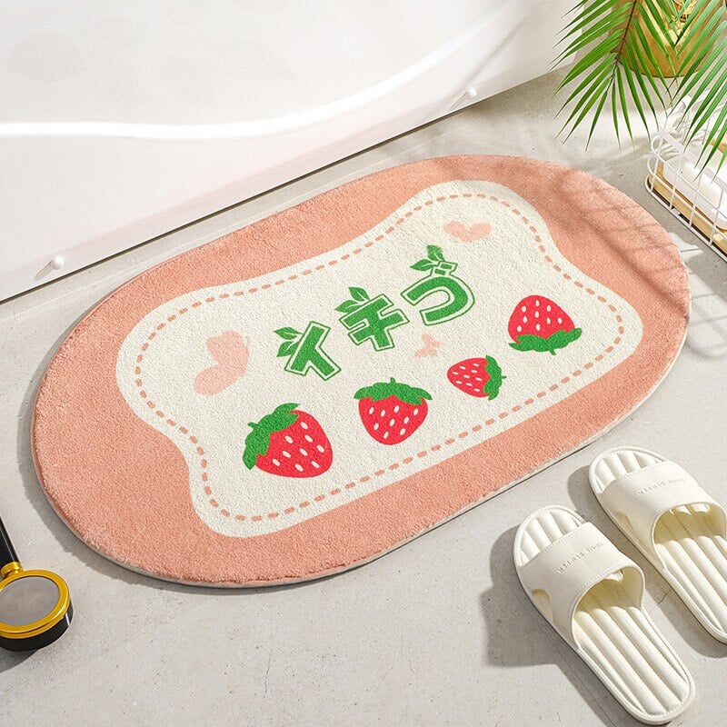 Circle Kawaii Floral Oval Bathroom Mat-Enchanted peach