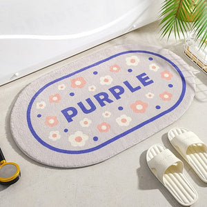 Circle Kawaii Floral Oval Bathroom Mat-Enchanted peach