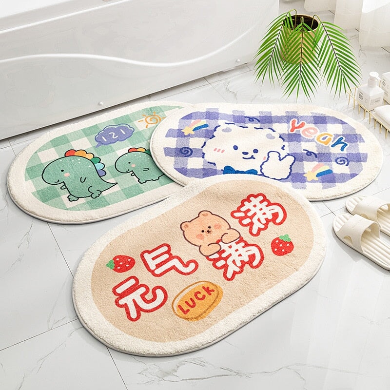 Circle Oval Bear Bunny Bathroom Mat Collection-Enchanted peach