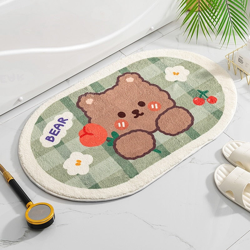 Circle Oval Bear Bunny Bathroom Mat Collection-Enchanted peach