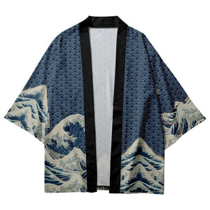 Classic Japanese Kanagawa Wave Unisex Kimono-Enchanted peach