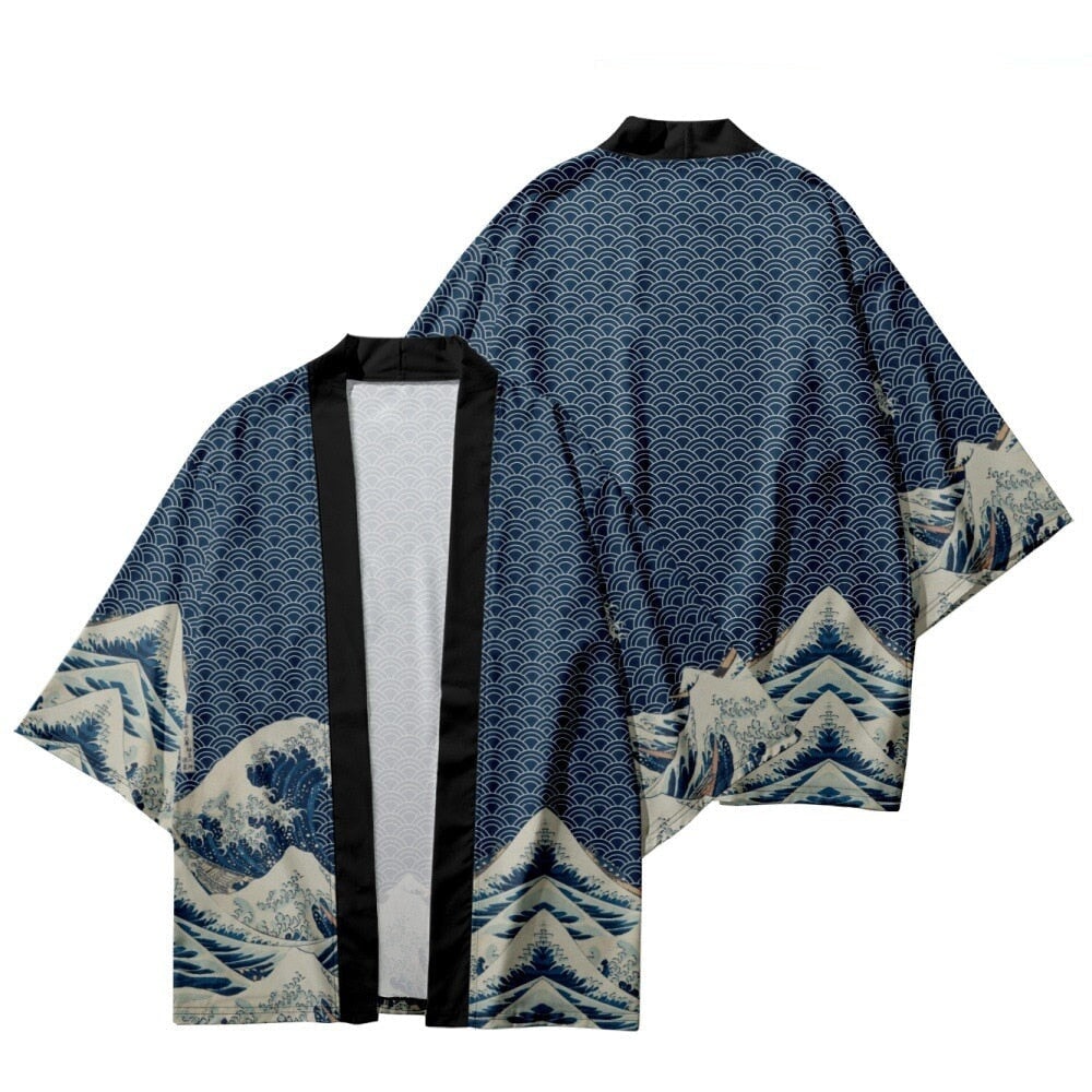 Classic Japanese Kanagawa Wave Unisex Kimono-Enchanted peach