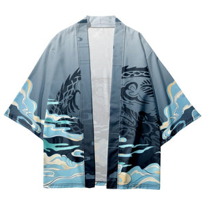 Cloud Mist Dragon Blue Unisex Kimono-Enchanted peach