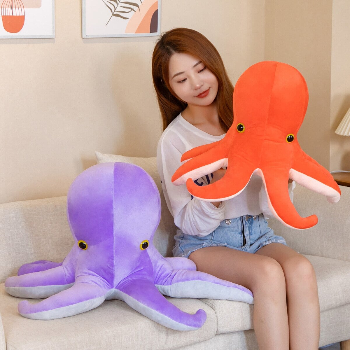 Colourful Octopus Duo Plushie-Enchanted peach