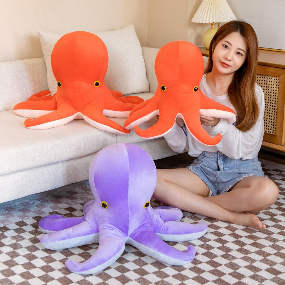 Colourful Octopus Duo Plushie-Enchanted peach