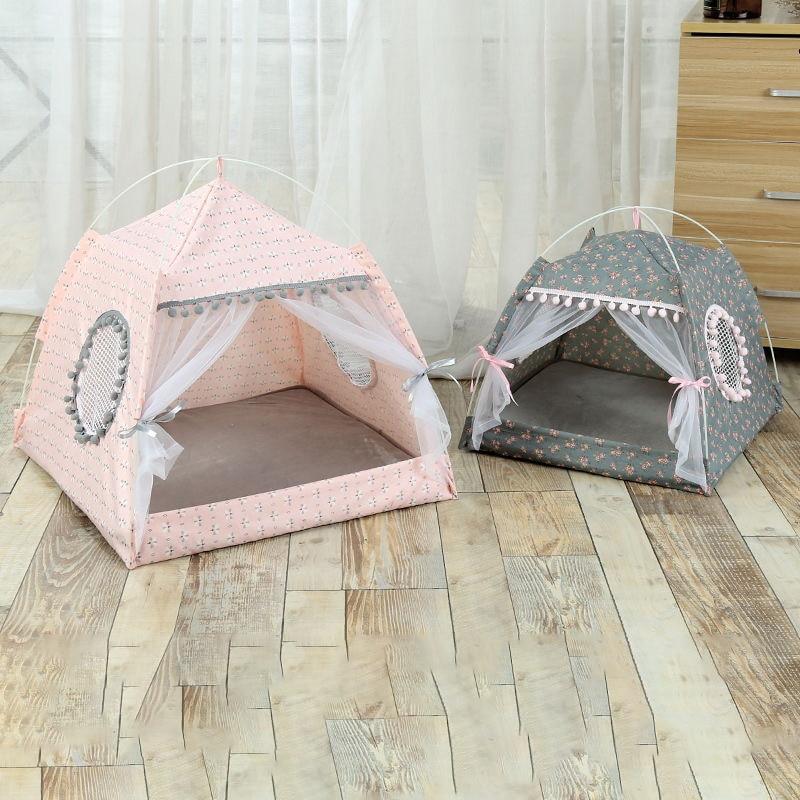 Cool Breezy Tent Cat Bed-Enchanted peach