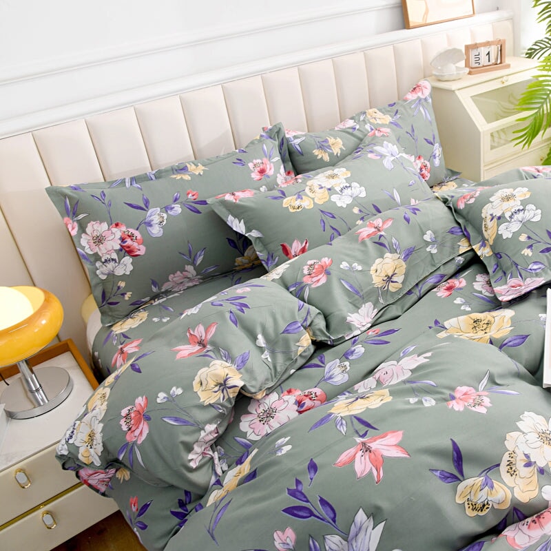 Coral Pink Blue Gray Floral Bedding Set Collection-Enchanted peach