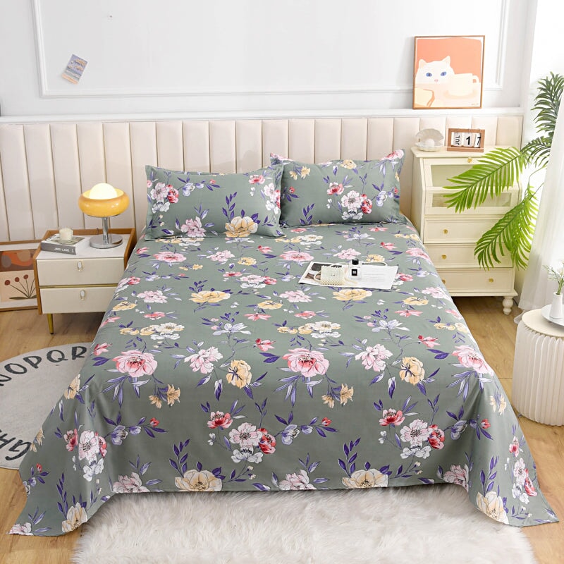 Coral Pink Blue Gray Floral Bedding Set Collection-Enchanted peach