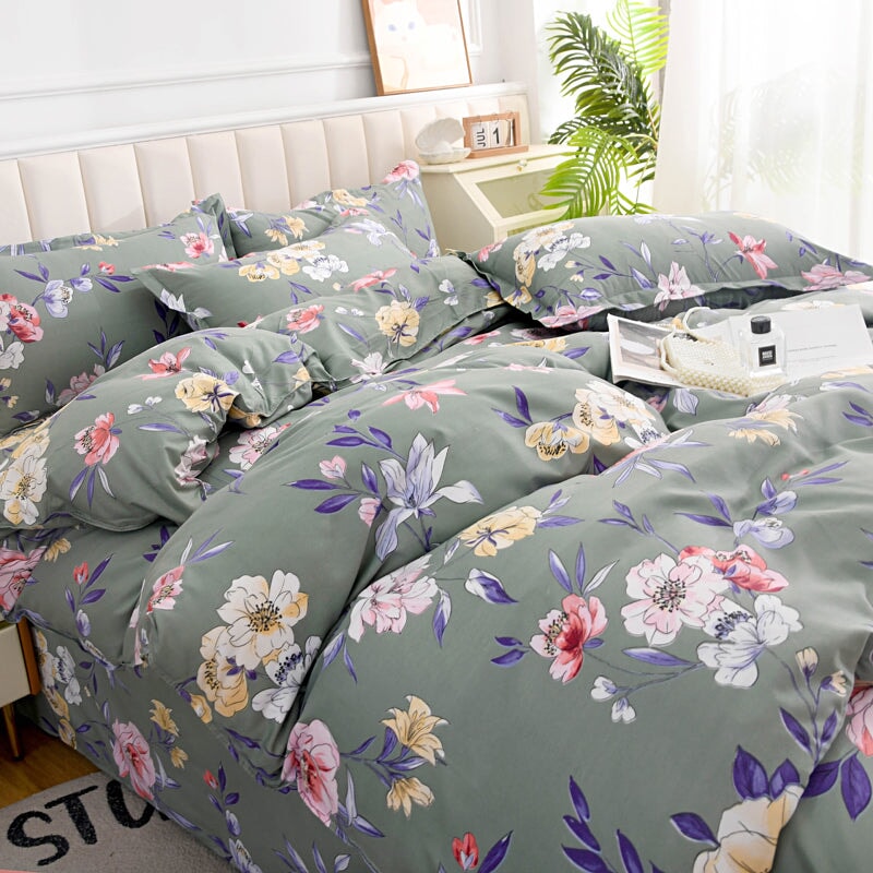 Coral Pink Blue Gray Floral Bedding Set Collection-Enchanted peach