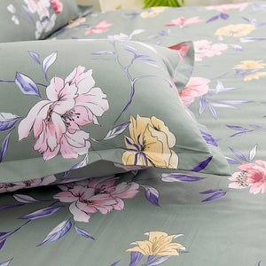 Coral Pink Blue Gray Floral Bedding Set Collection-Enchanted peach