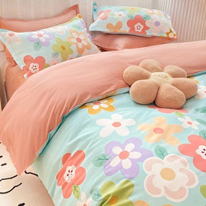 Coral Pink Blue Gray Floral Bedding Set Collection-Enchanted peach