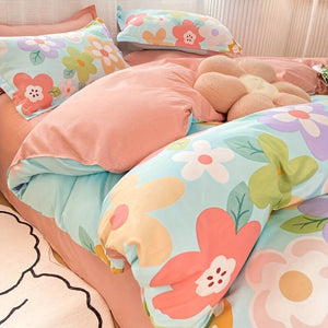 Coral Pink Blue Gray Floral Bedding Set Collection-Enchanted peach