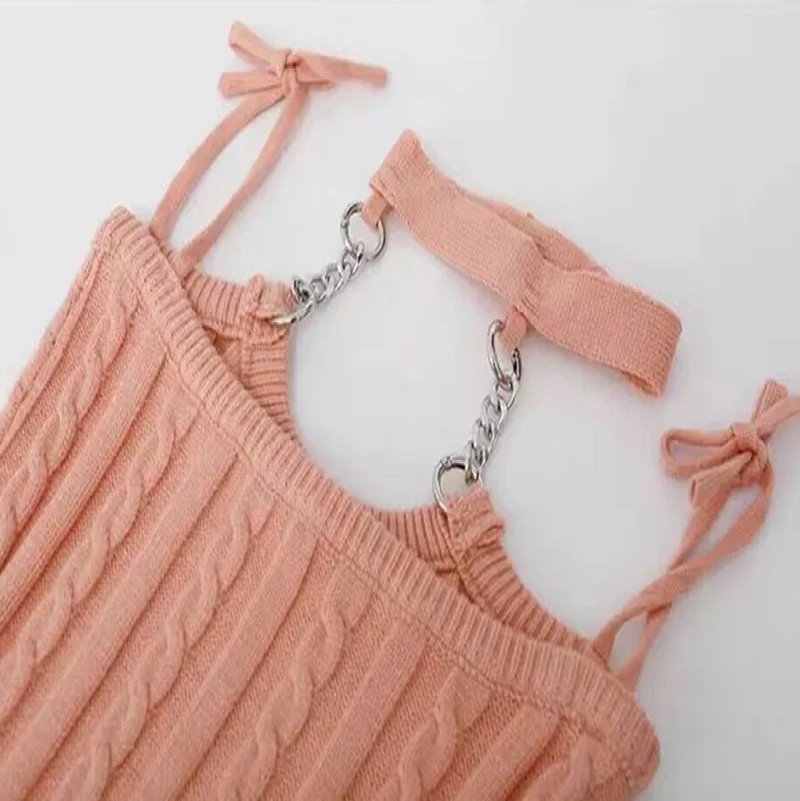 Coral Pink Cardigan Dress Ribbed Women's 2pc Knit Set-Enchanted peach