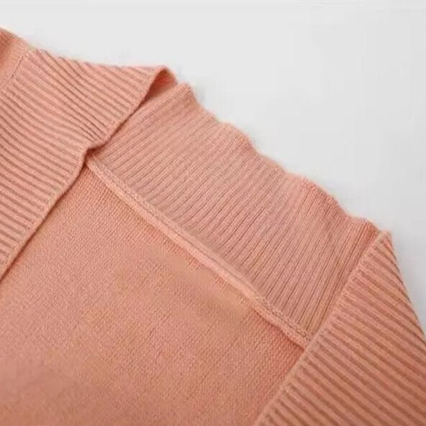 Coral Pink Cardigan Dress Ribbed Women's 2pc Knit Set-Enchanted peach