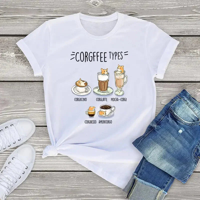 Corgi Corgfee Type Dog Tee-Enchanted peach