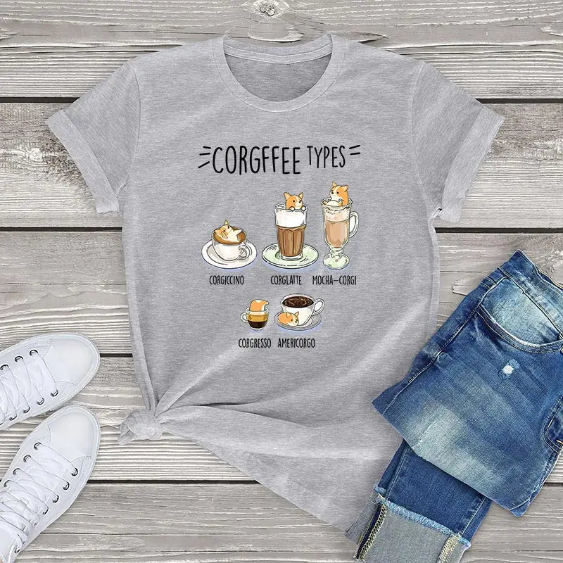 Corgi Corgfee Type Dog Tee-Enchanted peach