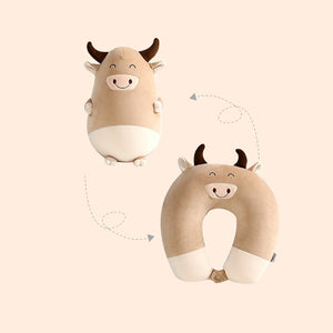 Cows 2-in-1 Travel Neck Support Pillow & Plushie-Enchanted peach