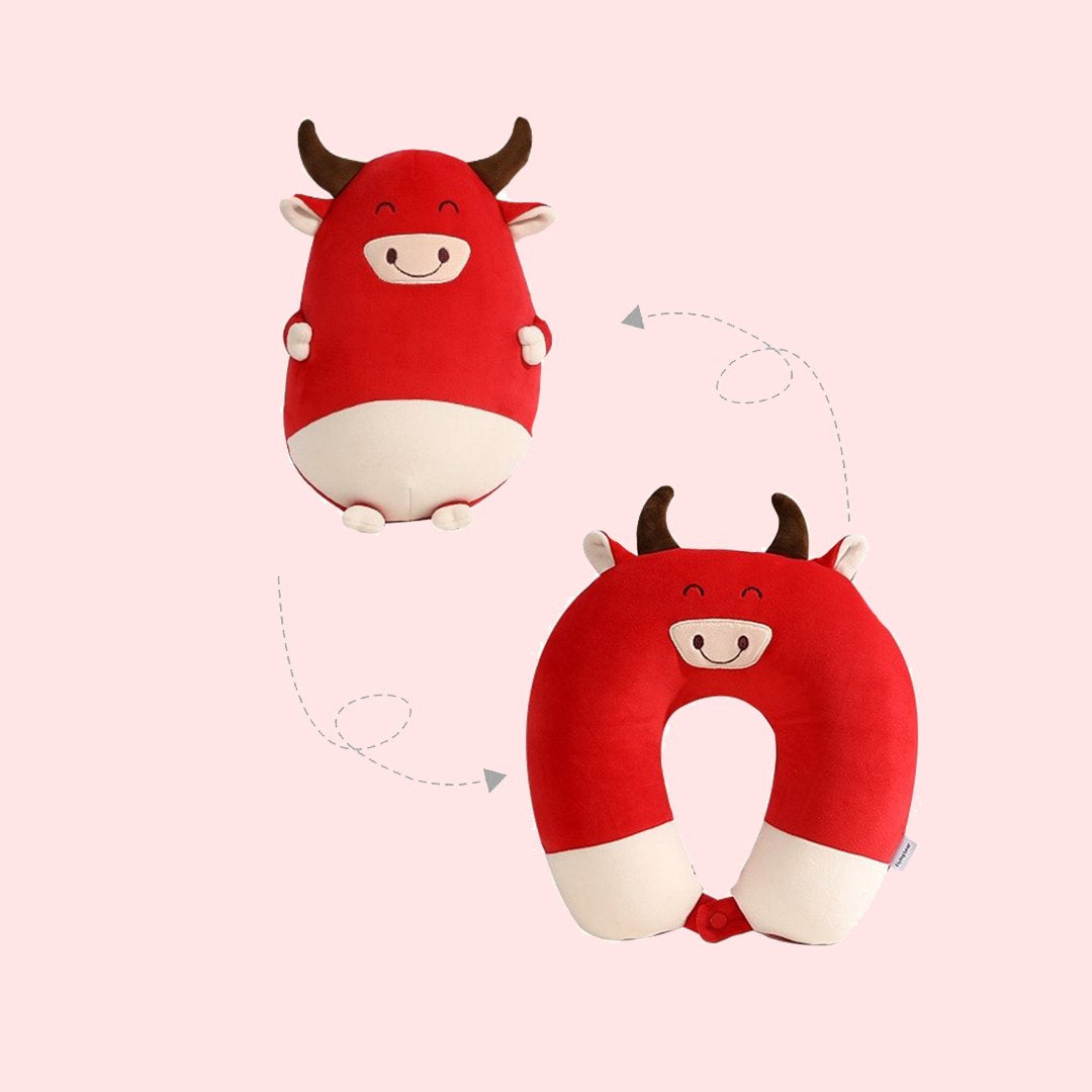 Cows 2-in-1 Travel Neck Support Pillow & Plushie-Enchanted peach