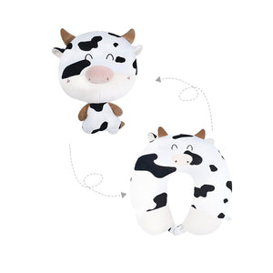 Cows 2-in-1 Travel Neck Support Pillow & Plushie-Enchanted peach