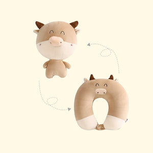 Cows 2-in-1 Travel Neck Support Pillow & Plushie-Enchanted peach