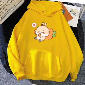 Cream Bunny Carrot Mobile Unisex Hoodies-Enchanted peach