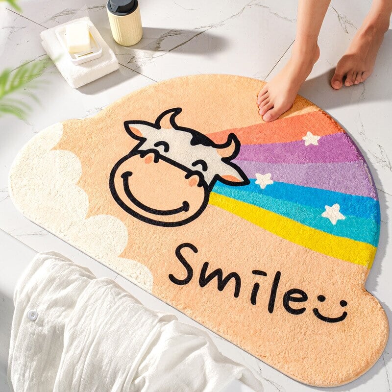 Creamy Cow Rainbow Non-Slip Bath Mat-Enchanted peach