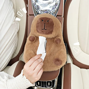 Cuddly Capybara Car Plush Tissue Box Cover-Enchanted peach