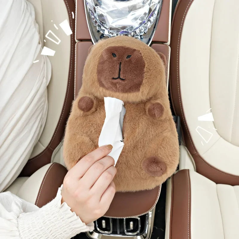 Cuddly Capybara Car Plush Tissue Box Cover-Enchanted peach