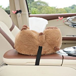 Cuddly Capybara Car Plush Tissue Box Cover-Enchanted peach