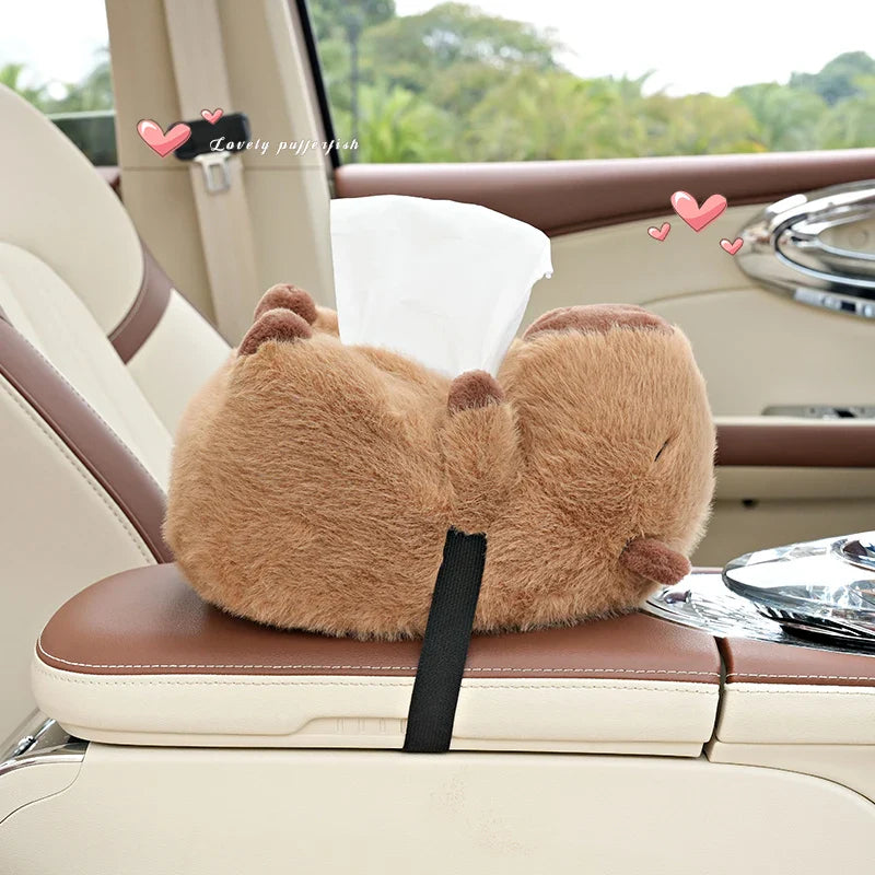 Cuddly Capybara Car Plush Tissue Box Cover-Enchanted peach