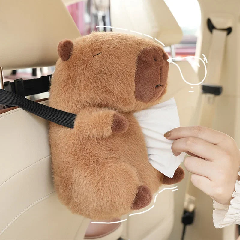 Cuddly Capybara Car Plush Tissue Box Cover-Enchanted peach