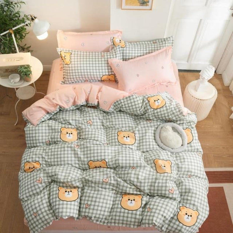 Cute Bear Print Bedding Set-Enchanted peach