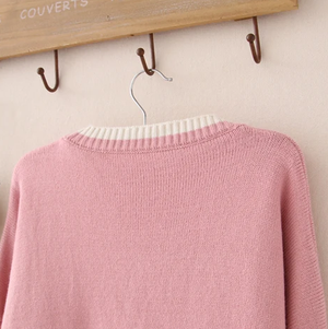 Cute Bunny Long Sleeve Knitted Pink Cream Black Cardigans Tops-Enchanted peach