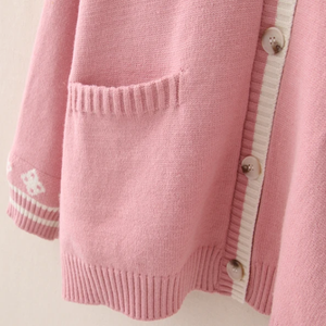 Cute Bunny Long Sleeve Knitted Pink Cream Black Cardigans Tops-Enchanted peach