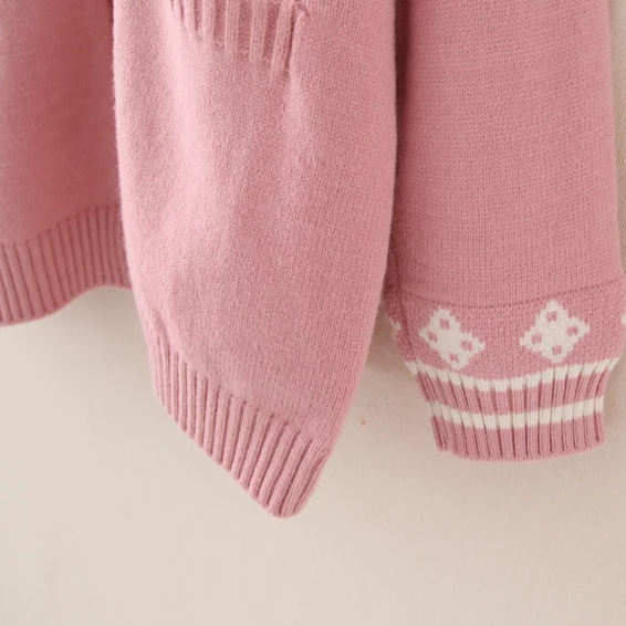 Cute Bunny Long Sleeve Knitted Pink Cream Black Cardigans Tops-Enchanted peach