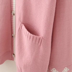 Cute Bunny Long Sleeve Knitted Pink Cream Black Cardigans Tops-Enchanted peach