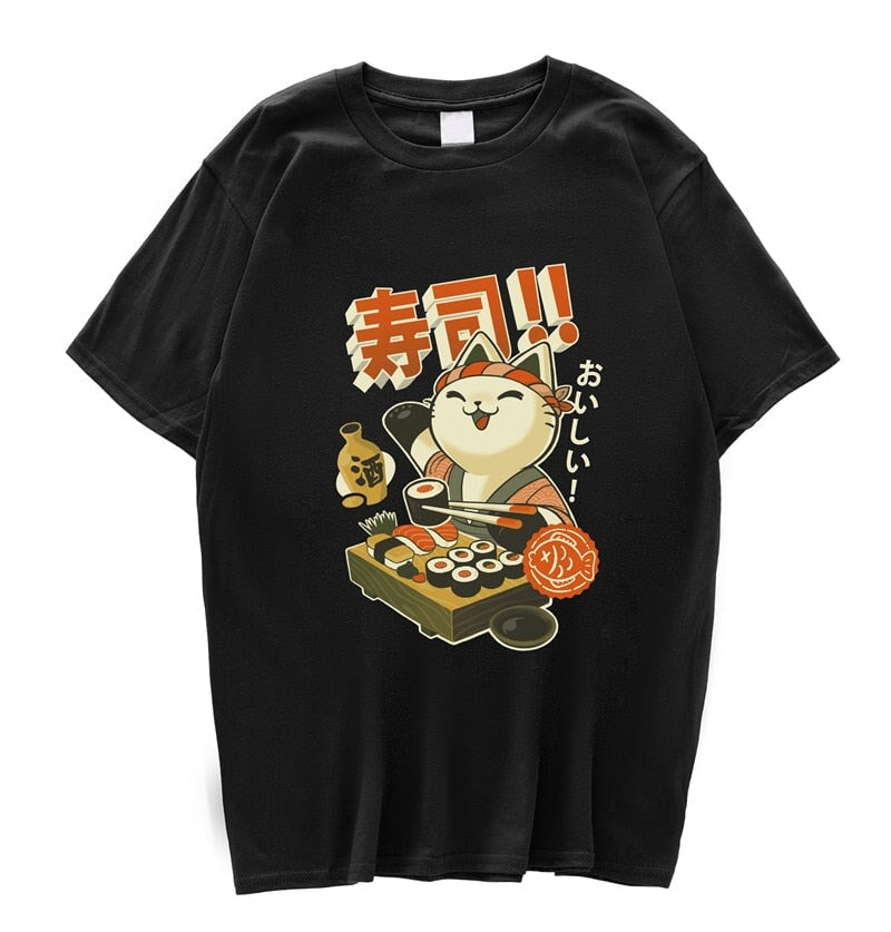 Cute Cat Eating Sushi Unisex Tee-Enchanted peach