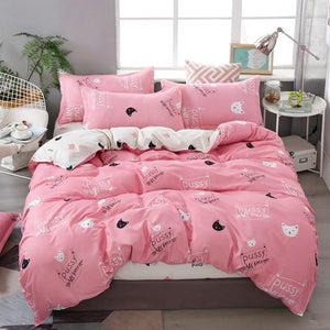 Cute Cat Print Bedding Set-Enchanted peach