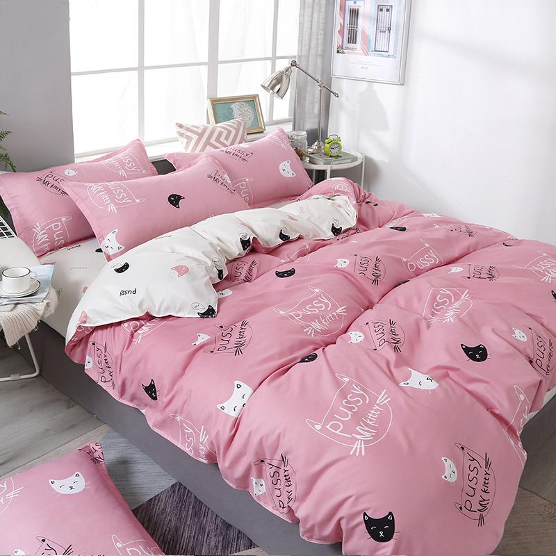 Cute Cat Print Bedding Set-Enchanted peach